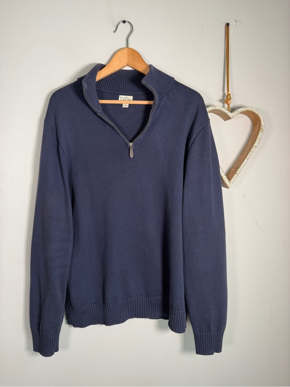 J. Crew Men's Large Navy Blue Quarter Zip Cotton Knit Sweater Pullover Normcore